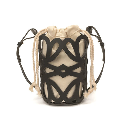 Solid Color PU Versatile Hollow Out Mini Bucket Bag Casual Drawstring Crossbody Bags Hot Sale Adjustable Strap Shoulder Bags