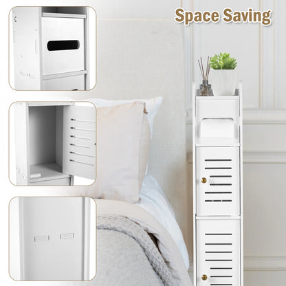Bathroom Storage Cabinet 3 Tier Floor Cabinet Organizer with Door Free-Standing Toilet Roll Holder Narrow Toilet Storage Cabinet