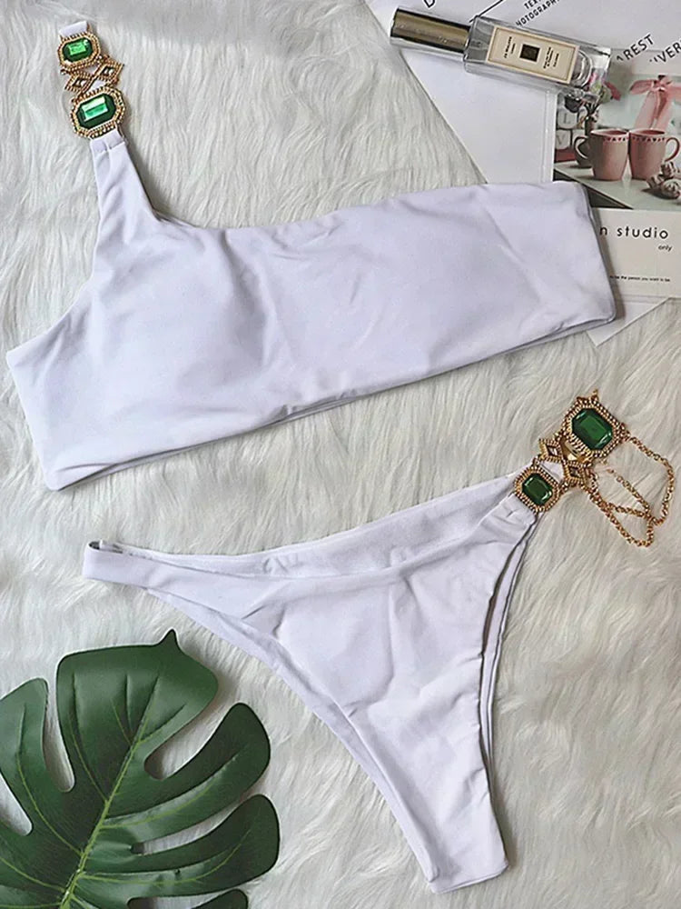 Halter Crystal Rhinestone Diamond Bikini 2025 Female Swimsuit Women Swimwear Two Pieces Bikini set Brazilian Bathing Suit Swim