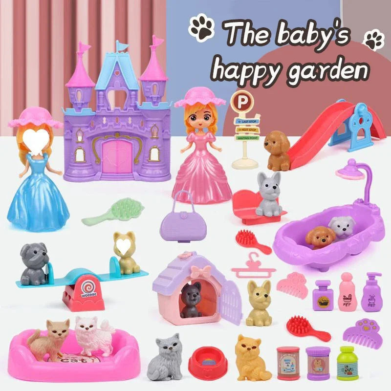 Dog Doll Set Puppy Pretend Play Toys Children Play House Accessories Pet House Scene Games Toys Kids Sensory Dog Pet Basket Toys