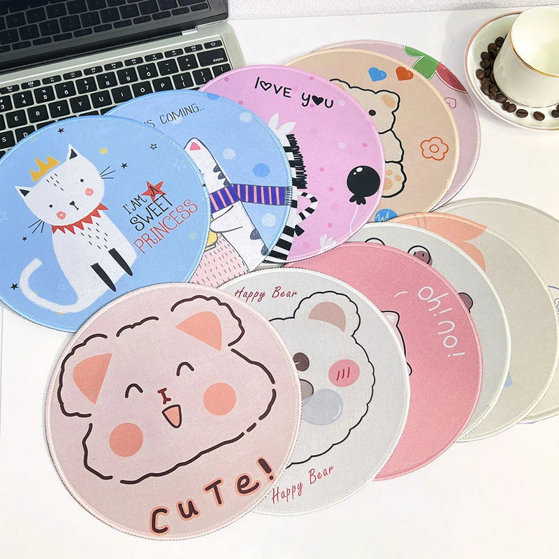 Cute Cartoon Round Mouse Pad Non-slip Rubber Base Comfortable Durable Table Mat for Home Office Gaming Desk Laptop Accessories
