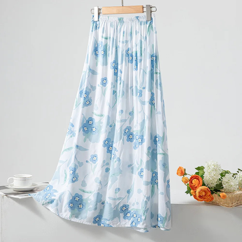 New 2024 Elegant Women Tulle Skirt Korean Fashion Boho Floral A Line Ladies Pleated Skirt Summer Chic High Waist Party Vestidos