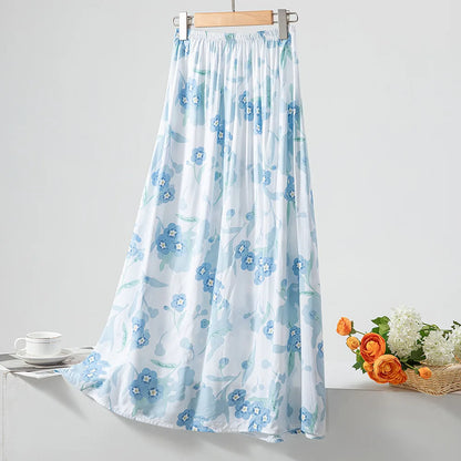 New 2024 Elegant Women Tulle Skirt Korean Fashion Boho Floral A Line Ladies Pleated Skirt Summer Chic High Waist Party Vestidos