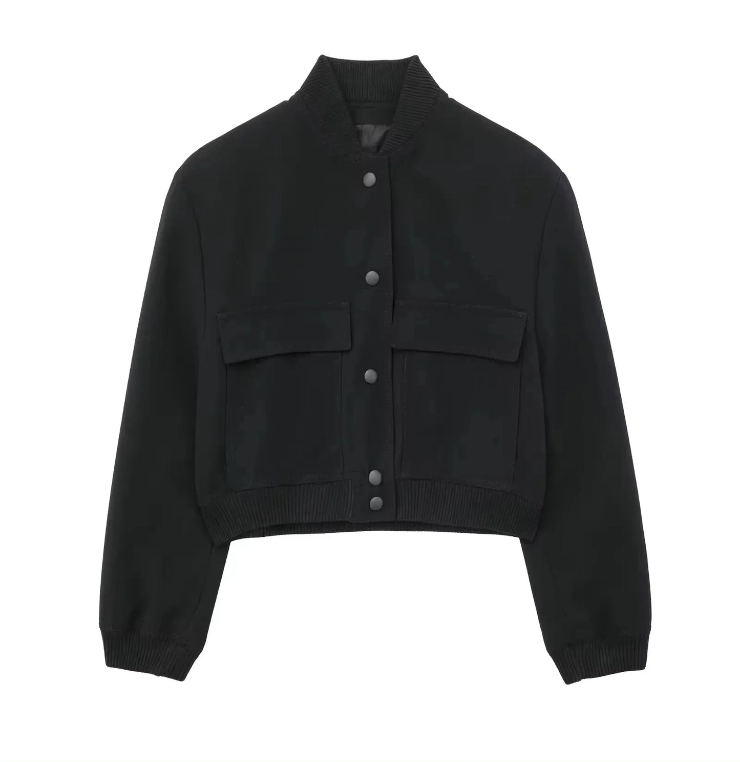 HH Women Casual Solid Bomber Jackets Fashion Long Sleeve Buttons Crop Coats Pockets Female 2025 Autumn Elegant Outerwear