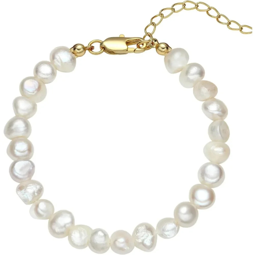 Hengsheng 6-7mm Baroque Natural Freshwater Pearl Bracelet 18cm Length Adjustable Anklets Bracelets for Women Jewelry Gift