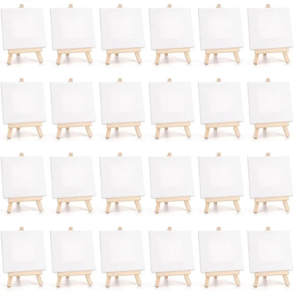 6/12set Mini Canvas And Easel Set - Primed White Wood Easel Stretched Blank Canvases for Wedding Decoration And Sign Painting