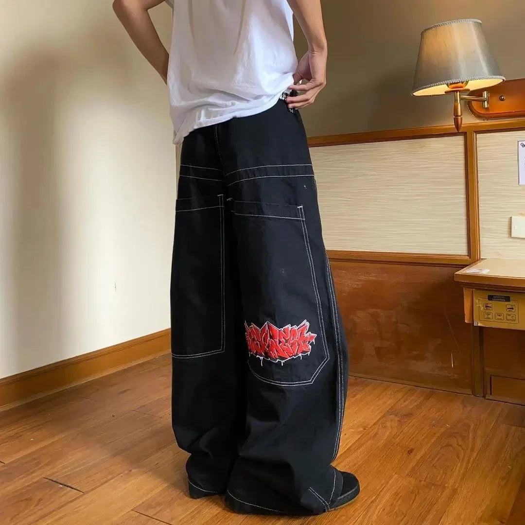 Wexwear Jeans New Y2K Harajuku Hip Hop Letter Embroidered Retro Baggy Jeans Denim Pants Men Women Goth High Waist Wide Trousers