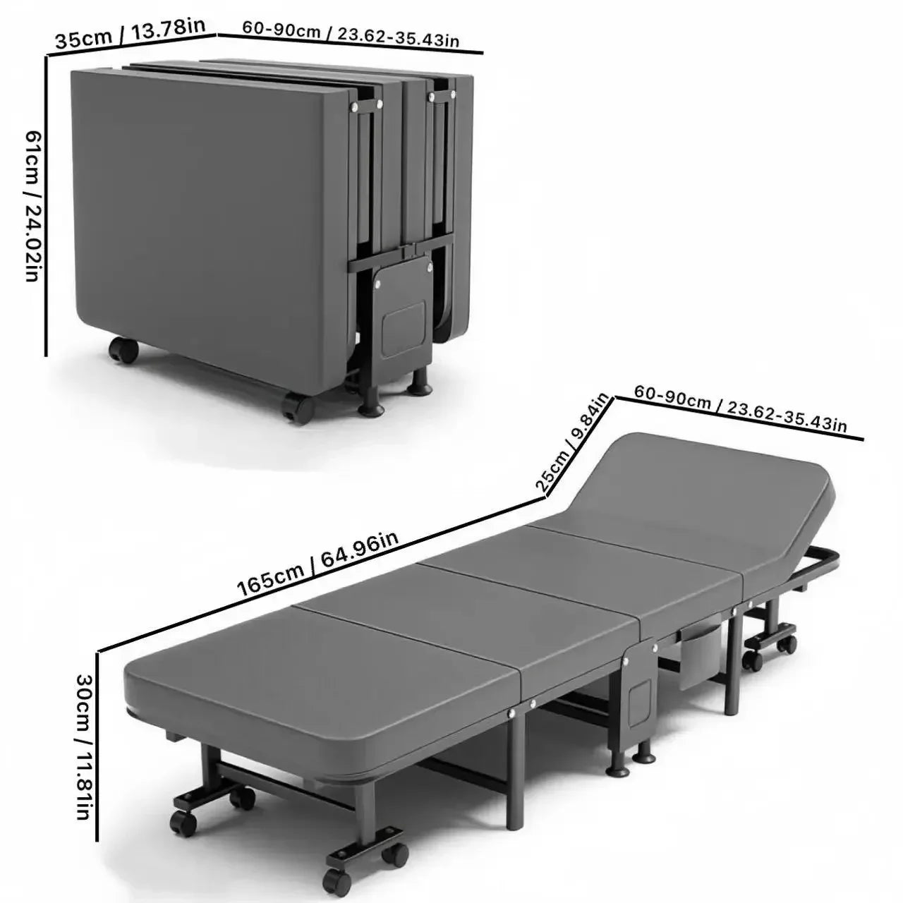 Convenient Small Size Office Folding Bed Nap Recliner Single Adult Hospital Escort Camp Bed with Pulley Folding Furniture