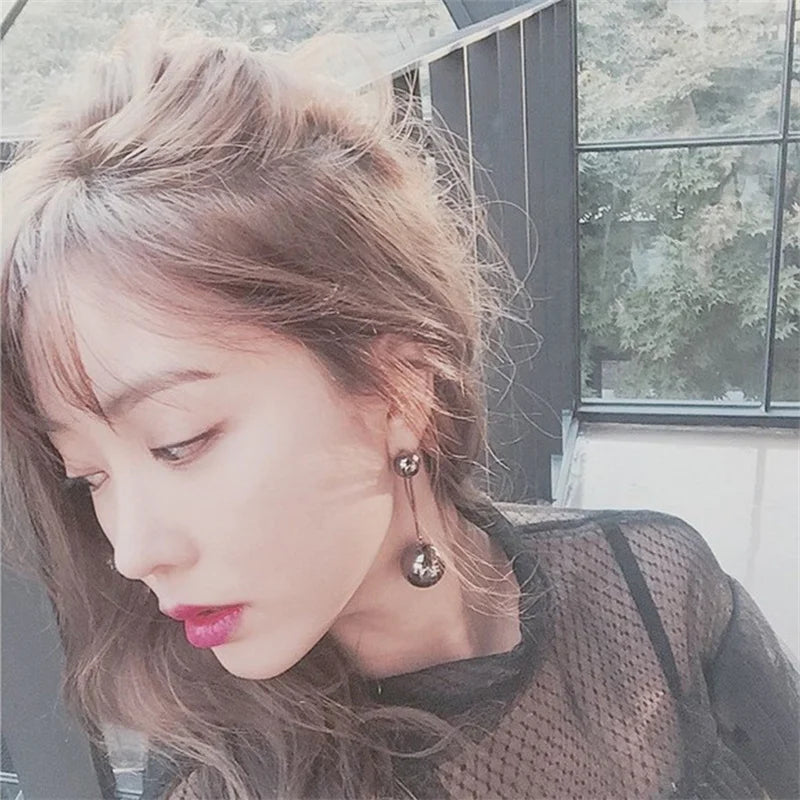 Korean Fashion Large Round Beads Earrings Earrings Size Round Ball Long Net Red Earrings Earrings