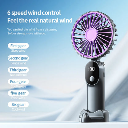 Portable MiNi USB Fan with 6 Speeds and Digital Display Foldable 3-in-1 Handheld Neck and Desktop Fan for Trave Outdoor