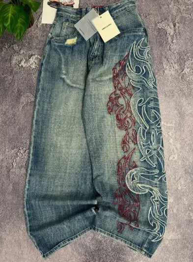 2024 Jeans Women Hip Hop Street Casual Wear High Waist Teen Straight Leg Wide Leg Pants Y2k Street Wear