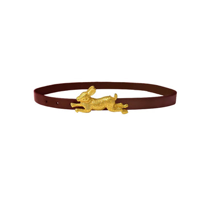 Women Detachable Running Bunny Alloy Buckled Free Collocation Genuine Leather Belt