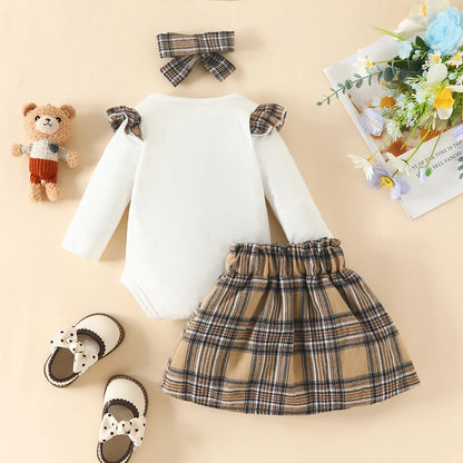 Baby Clothing Set Bodysuits Skirts Hairband 3-Piece Sets for Newborn To 18 Months Cartoon Bear Design for Baby Girls Clothing