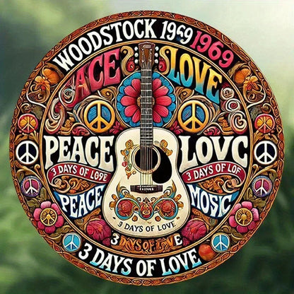 Home Decor，Retro Peace and Love Design with Guitar and Flowers,  Home Decor -  New Year's, Valentine'S Day, Music Decor