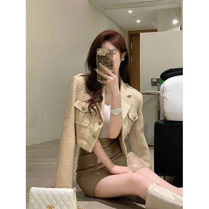 MEXZT Cropped Jackets Women Elegant Basic Blazer Coats Office Lady Korean Autumn Long Sleeve Slim Simple All Match Outwear New