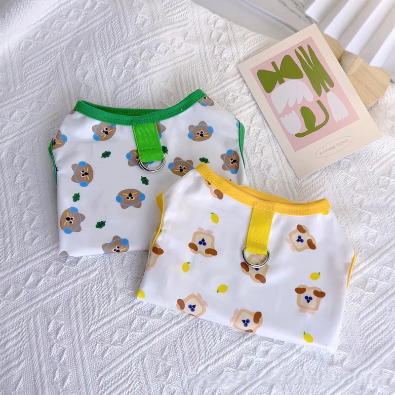 Pet Dog Clothes Puppy Summer Vest Thin Pomeranian Jumper Bear Print T-shirt Teddy Cartoon Clothing Dog Products Xs-xl