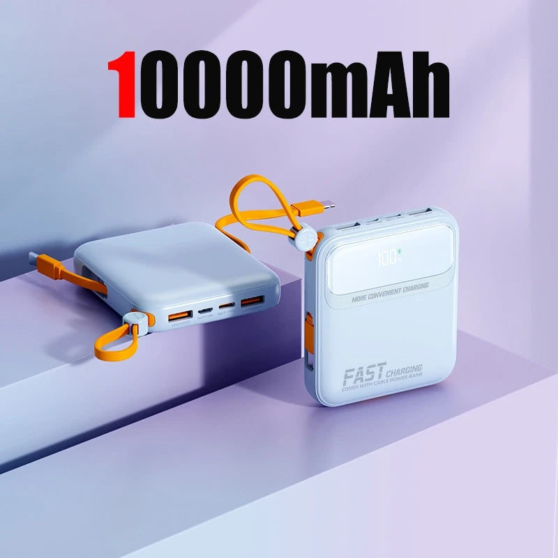 Lenovo 120W 10000mAh Power Bank Large Capacity 4 In1 Cables Intelligent Digital Display Light Portable Powerbank For iPhone New