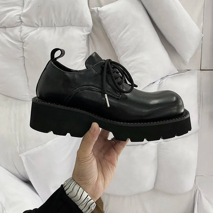 Original formal dress shoes for men thick soled big toe derby shoes casual leather shoes black Oxford shoes trendy, Korean style
