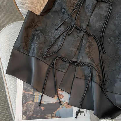 New Chinese Style Black Women Loose Fit Vest Coat Spring Autumn Female Jacquard Camisole 2024 Ladies Cardigan Waistcoat  Jacket