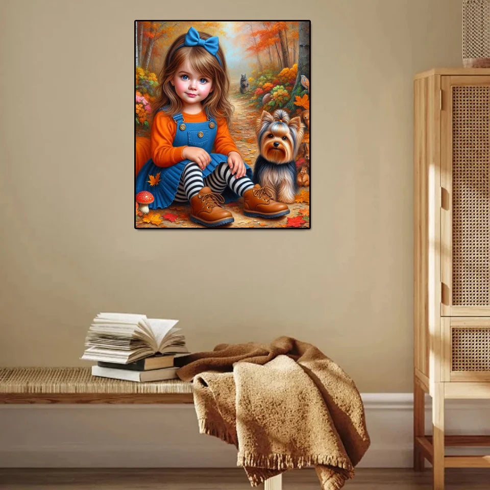DIY Diamond Painting New 2024 Cross stitch Girl and Dog Mosaic Rhinestone Embroidery Kit Home Wall Decor Gift