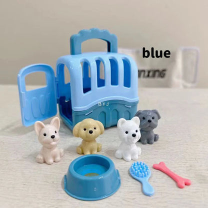 Dog Doll Set Puppy Pretend Play Toys Children Play House Accessories Pet House Scene Games Toys Kids Sensory Dog Pet Basket Toys