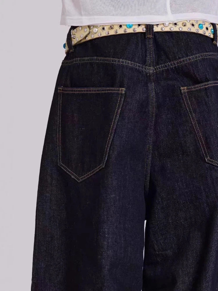 HOUZHOU Vintage Letter Print Jeans Women Black Gothic Y2k Baggy Denim Trousers Retro Hip Hop Grunge Wide Leg Pants Streetwear