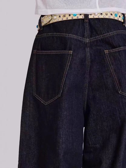 HOUZHOU Vintage Letter Print Jeans Women Black Gothic Y2k Baggy Denim Trousers Retro Hip Hop Grunge Wide Leg Pants Streetwear