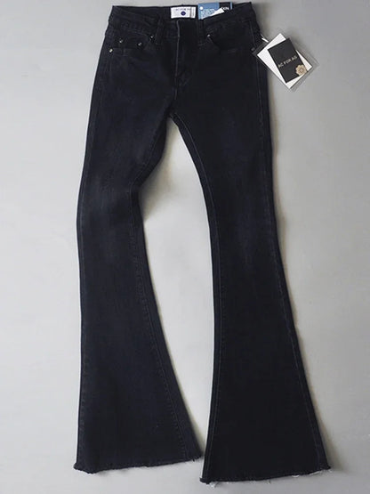 TARUXY Retro Low Waist Blue Jeans For Women 2025 Bodycon Flared Pants Ladies Basic Slim Fit Summer Street Casual Jeans Woman