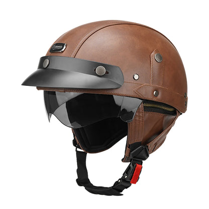 Motorcycle Half Helmet Leather Vintage Helmet Four Seasons General Safety Helmet Anti Fall And Sun Cap Moto Open Face Helmet