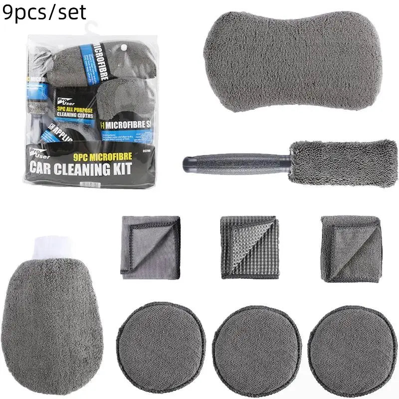 9/11PCS Car Cleaning Tools Kit Car Detailing Set Tire Brush Polishing Towel Cloth Wash Sponge Microfiber Cleaning Mitt Towels
