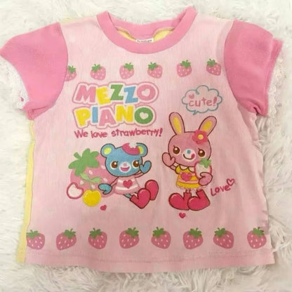Lolita Print Tops Bow Cake Blouse Y2K JK Lolita Japan Kawaii Girl Cute Sweet Lace T-shirt A-line Spliced Cake Skirt New Chic
