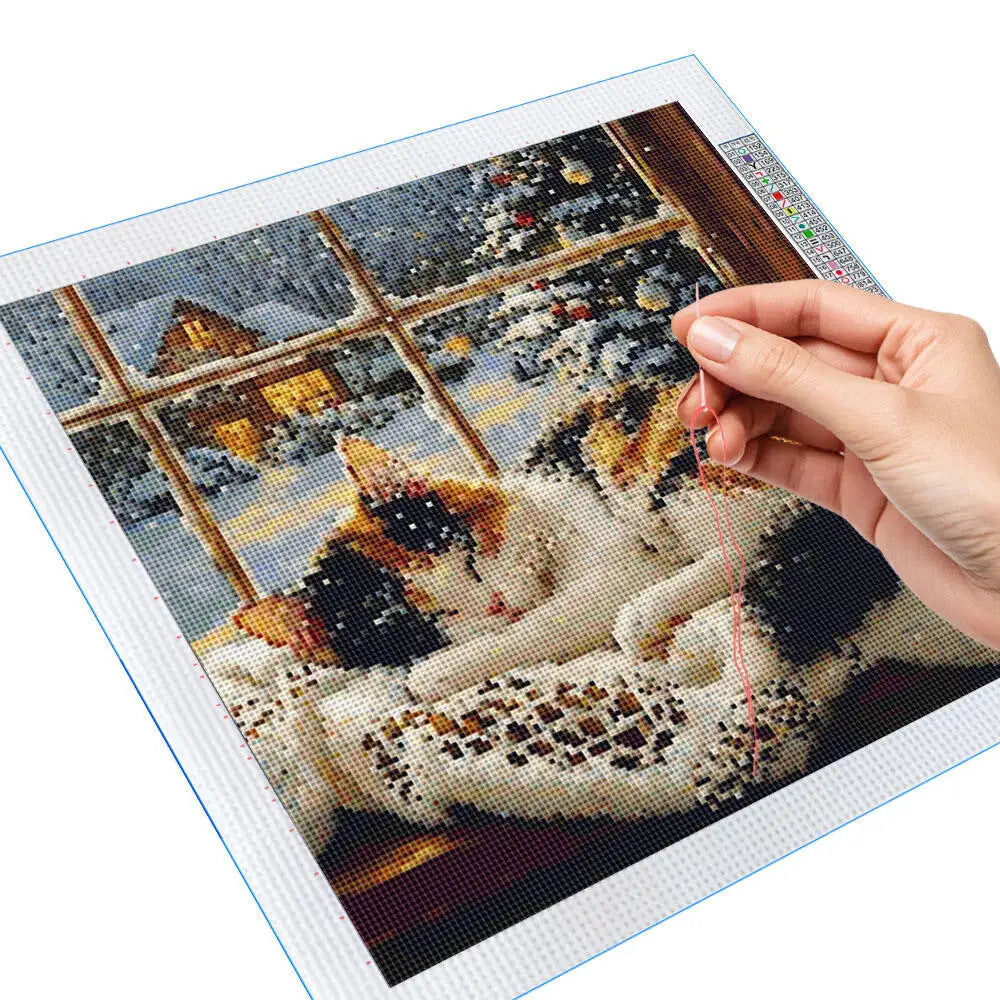 Cross Stich Kits Sleeping Cat 11CT Embroidery Sets Patterns Needlework DMC Threads Picture Printed Canvas Christmas Gift