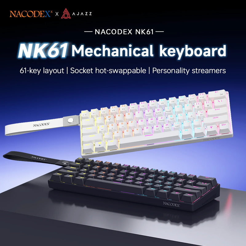 Ajazz NK61 Mechanical Wired Gaming Keyboard RGB Lighting Effects Supports Hot-Swappable 61 Keys Mechanical Gaming Keyboard