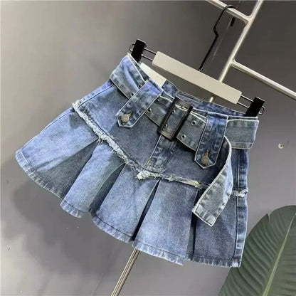 Y2K Harajuku Retro Light Blue Sweet Pleated Denim Skirt Women's SIRI Street Fashion New Popular Slim A-line Skirt Mini Hip Skirt