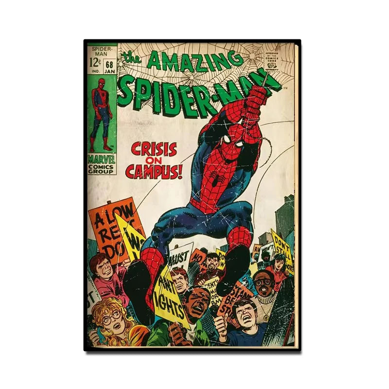 Retro Marvel Super Hero Decorative Painting Anime Spider Man Art Poster American Film Mural Home Childrens Room Wall Decor Print