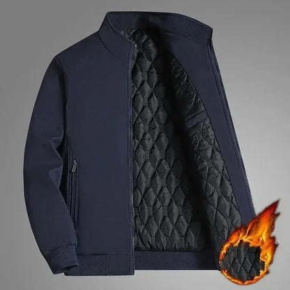 Plus Size Thick Jacket for Men Stand Collar Solid Winter Zipper Jacket Men Waterproof Warm Business Casual Male Coat Fleecelined