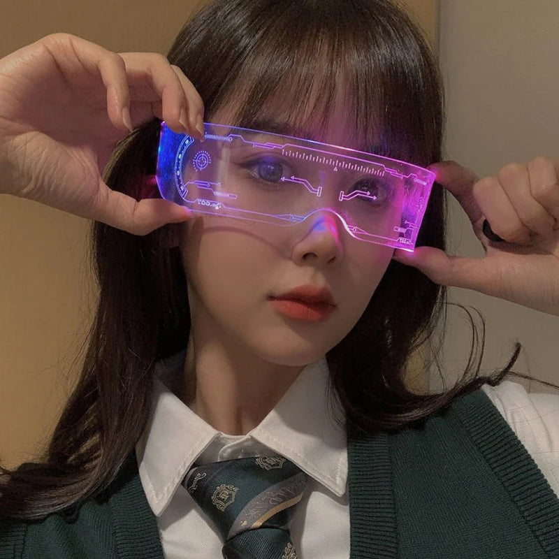 LED Luminous Colorful Sunglasses Modern Punk Goggle Men Women Halloween Christmas Glowing Decorative Glasses Cosplay Party Prop
