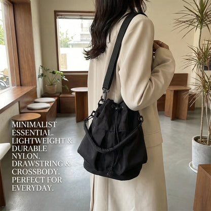 Fashion Women Oxford Cloth Bucket Bag, Large Capacity Drawstring Versatile Casual Shoulder Crossbody Bag Daily Use