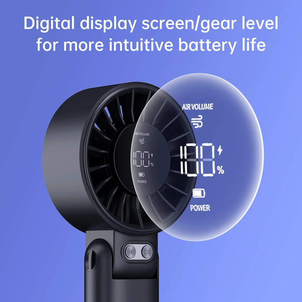 Portable Handheld Fan with LED Display,5 Speeds,150°Folded,3-IN-1 Hand/Desk/Neck Multifunction Personal Fan