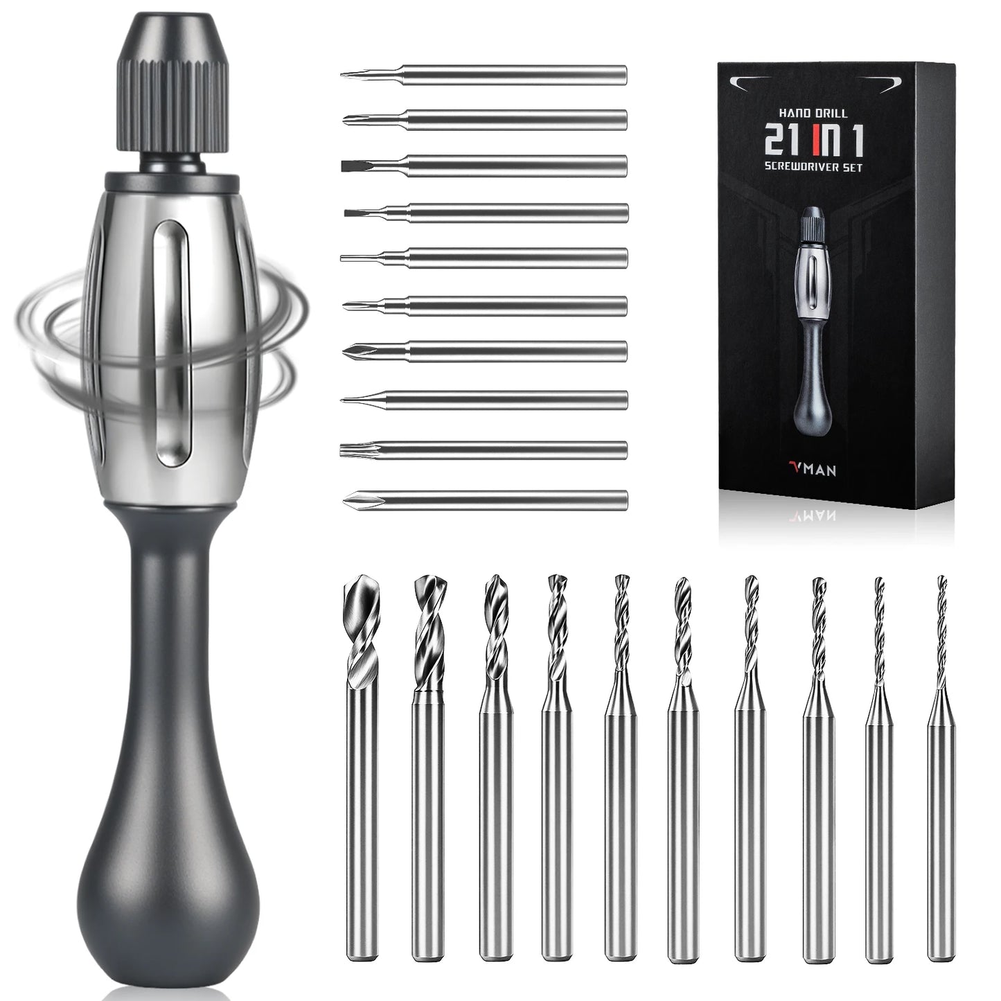 21-in-1 Screwdriver/Drill: non-slip grip, S2 bits, magnetic, quick swap. For jewelry, resin, wood, plastic housework, man's gift