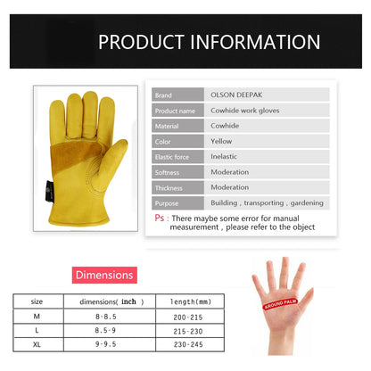 Winter Leather Work Gloves Cowhide Leather Gloves Fleece Lined Working Gloves Men Safety Work Gloves Construction Gloves for Men