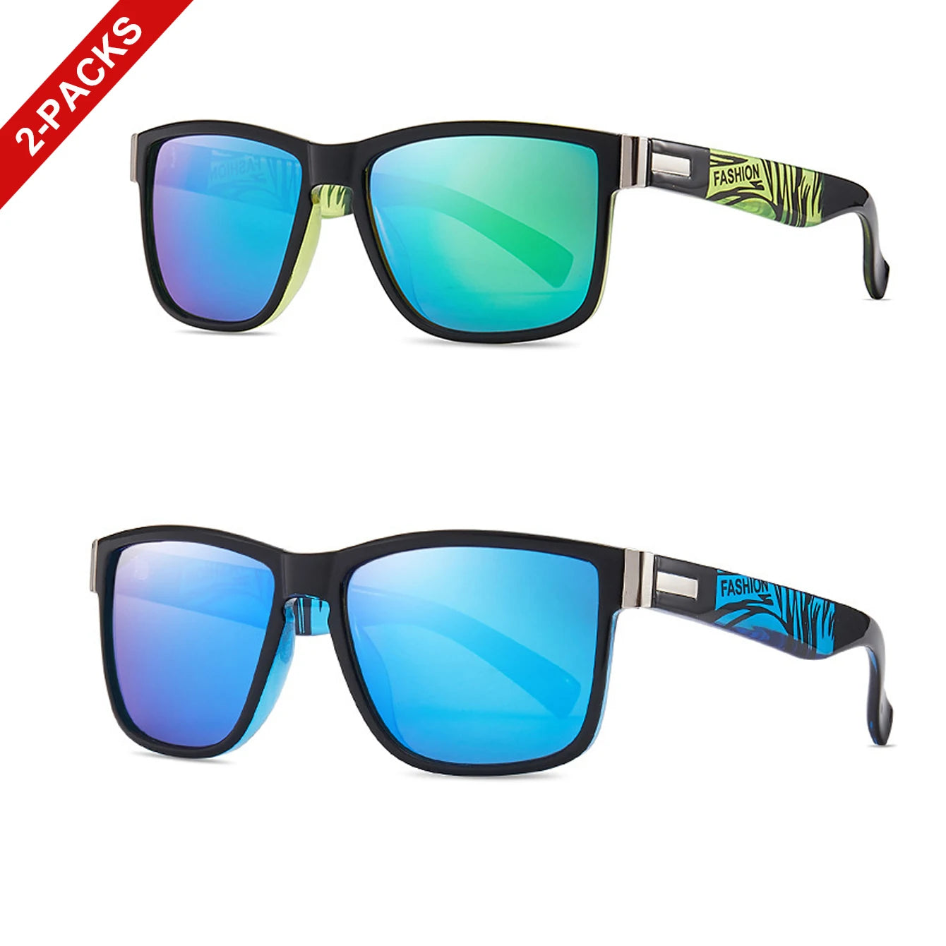 2 Packs Classic Men and Women's Sunglasses Outdoor Sports Cycling Fishing Hiking Golf Square Glasses with UV Protection