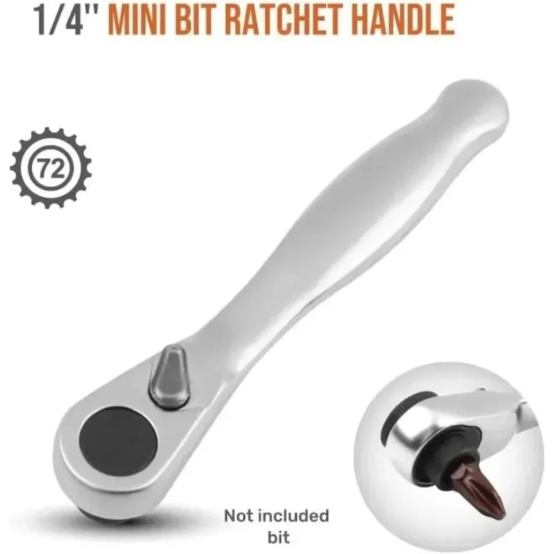 Ratchet Wrench - 1/4 Drive Ratchet Handle with 72 Teeth Quick Release, Screwdriver Bits Hand Tool for Auto Motorcycle Repair