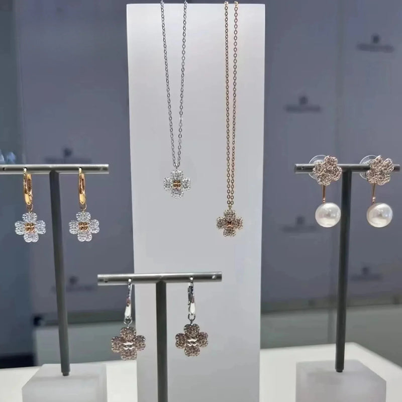 2026 New Trend Fine Jewelry Set Original Charm Luxury Lucky Grass Crystal Fashion Necklace Ring Earrings Romantic Gift for Women
