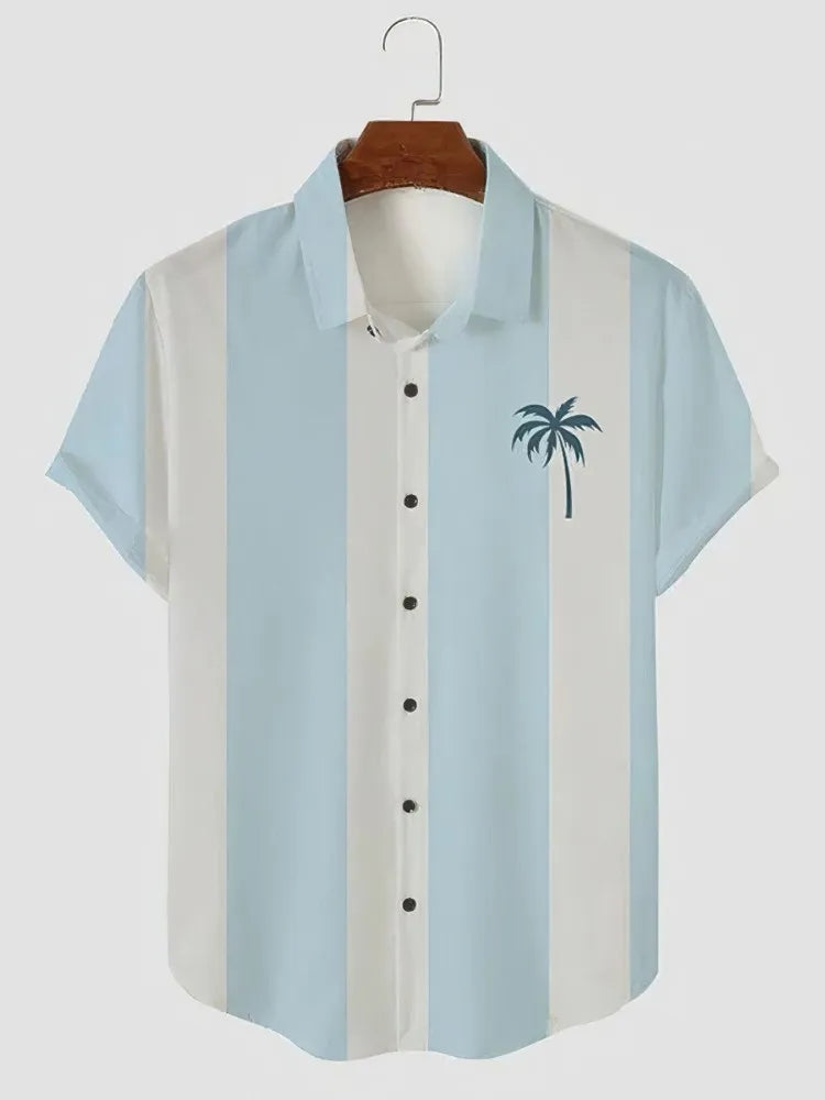Hawaiian Shirt Men Summer 3d Coconut Tree Printed Holiday Short Sleeve Tops Tee Oversized Blouse Casual Dress