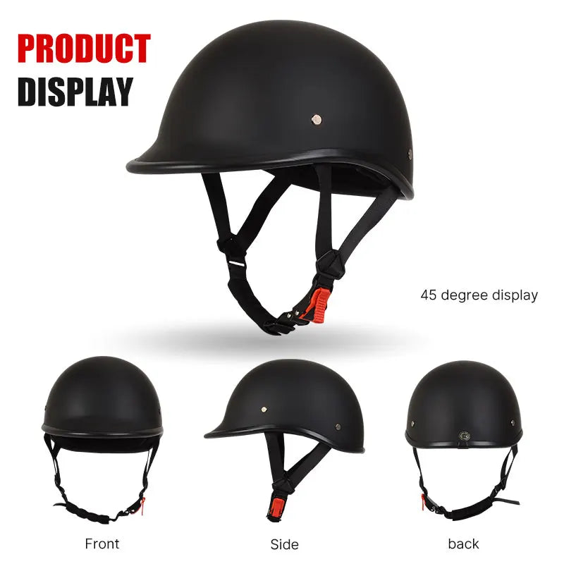 Motorcycle Half Helmet Beanie Retro Open Face Helmet Skull Cap DOT Certified Lightest Low Profile Street ATV Moped Helmet