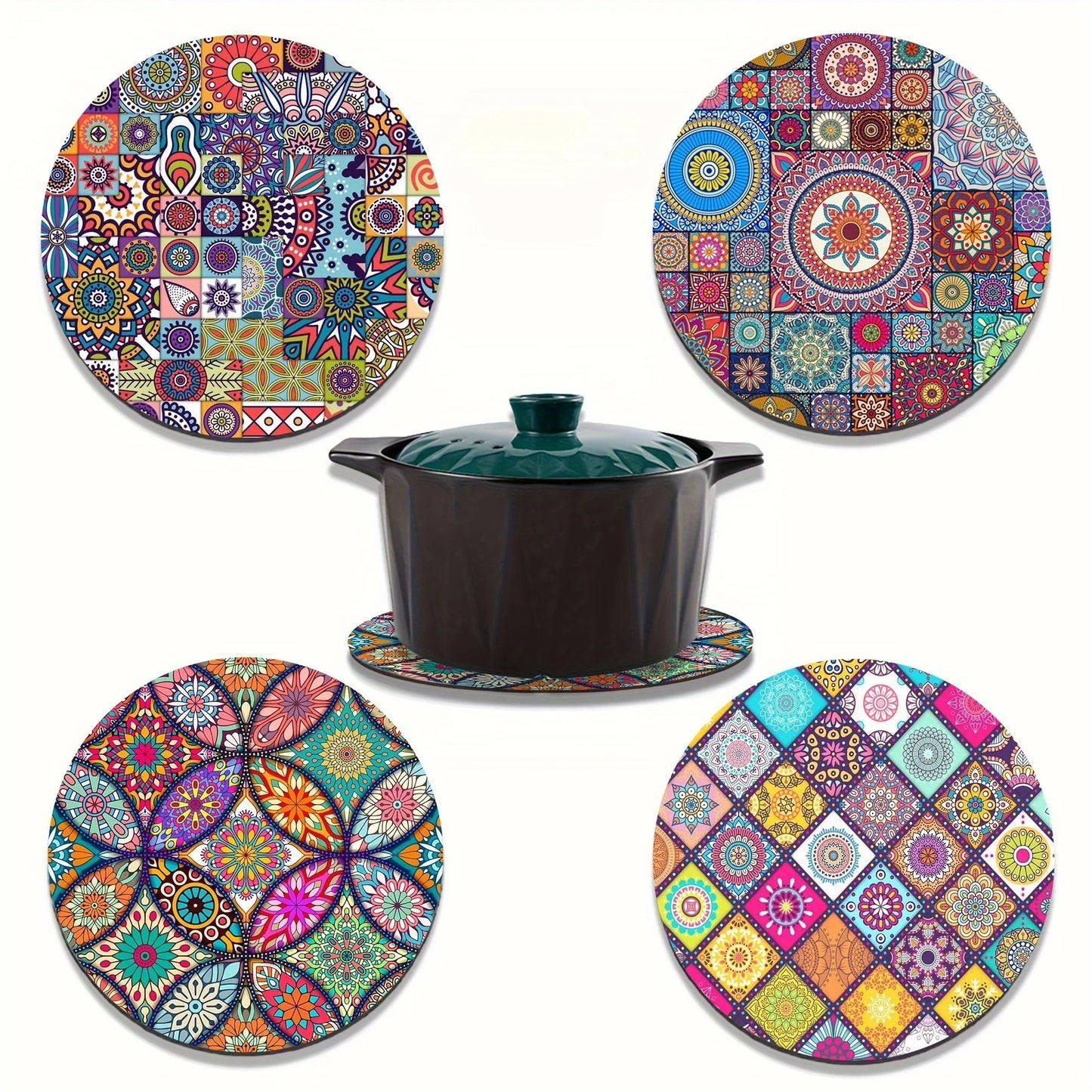 Set of 4 Mandala Wooden Placemats-Durable,Heat-Resistant, Non-Slip and Easy to Clean-Perfect for Home,Office, Party and Festival