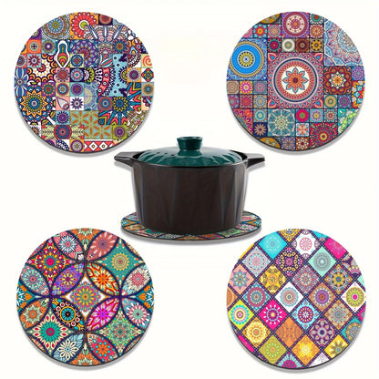 Set of 4 Mandala Wooden Placemats-Durable,Heat-Resistant, Non-Slip and Easy to Clean-Perfect for Home,Office, Party and Festival