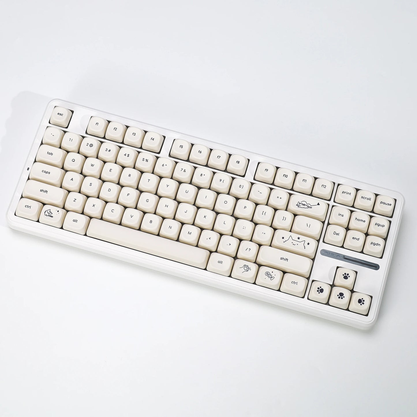 KBDiy Minimalist Style Keycaps Cute Milk White Cat PBT KOA Profile Alice ISO Keycap For 60 Mechanical Keyboard Gamer Aula F87