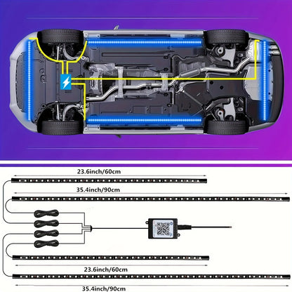 4pcs Car Underglow Neon Accent Strip Lights, App Control 16 Million Colors Music Mode Car Underglow Strip Lights Car Accessories